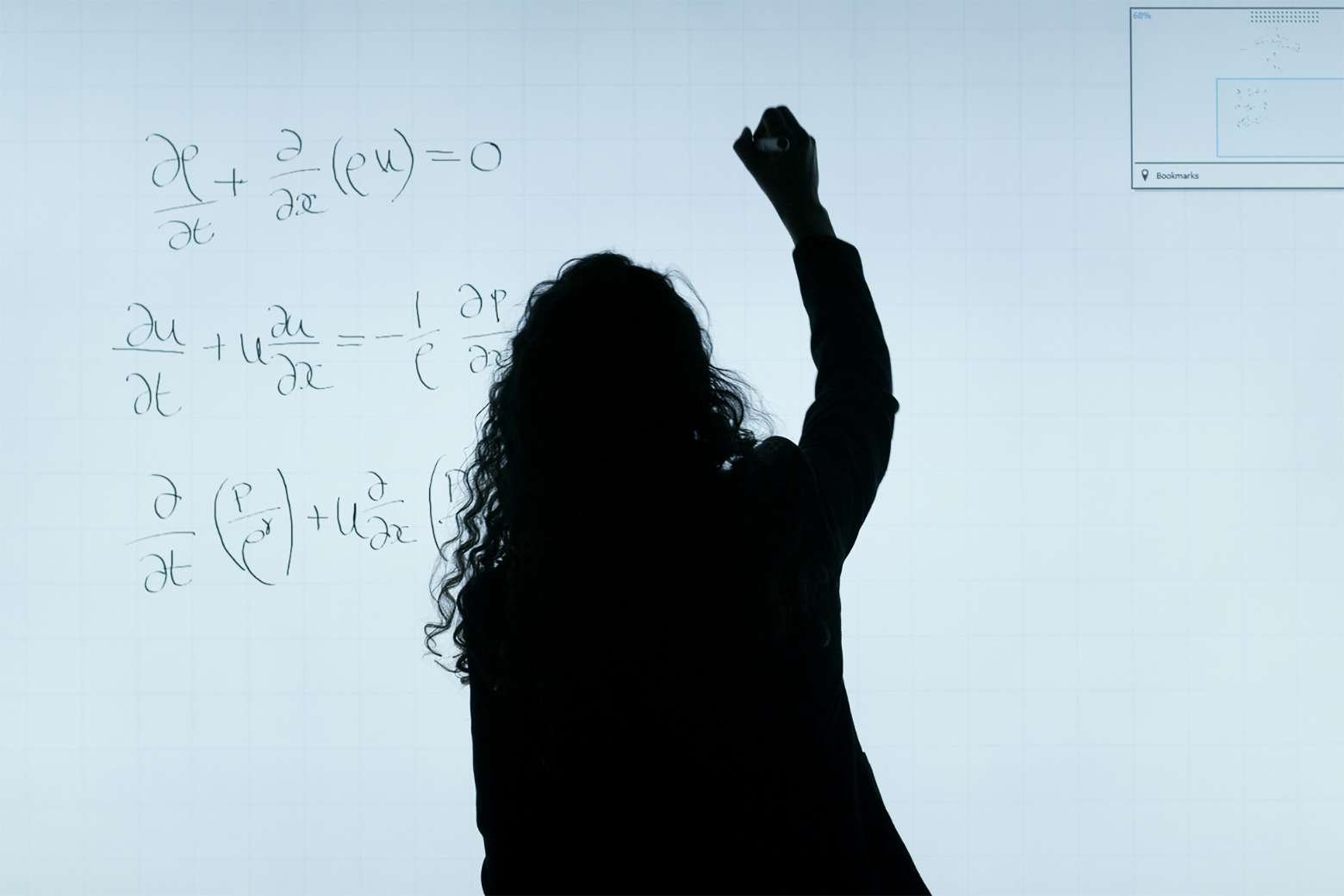 Woman writing a formula on a board representing conjoint and MaxDiff analysis calculations